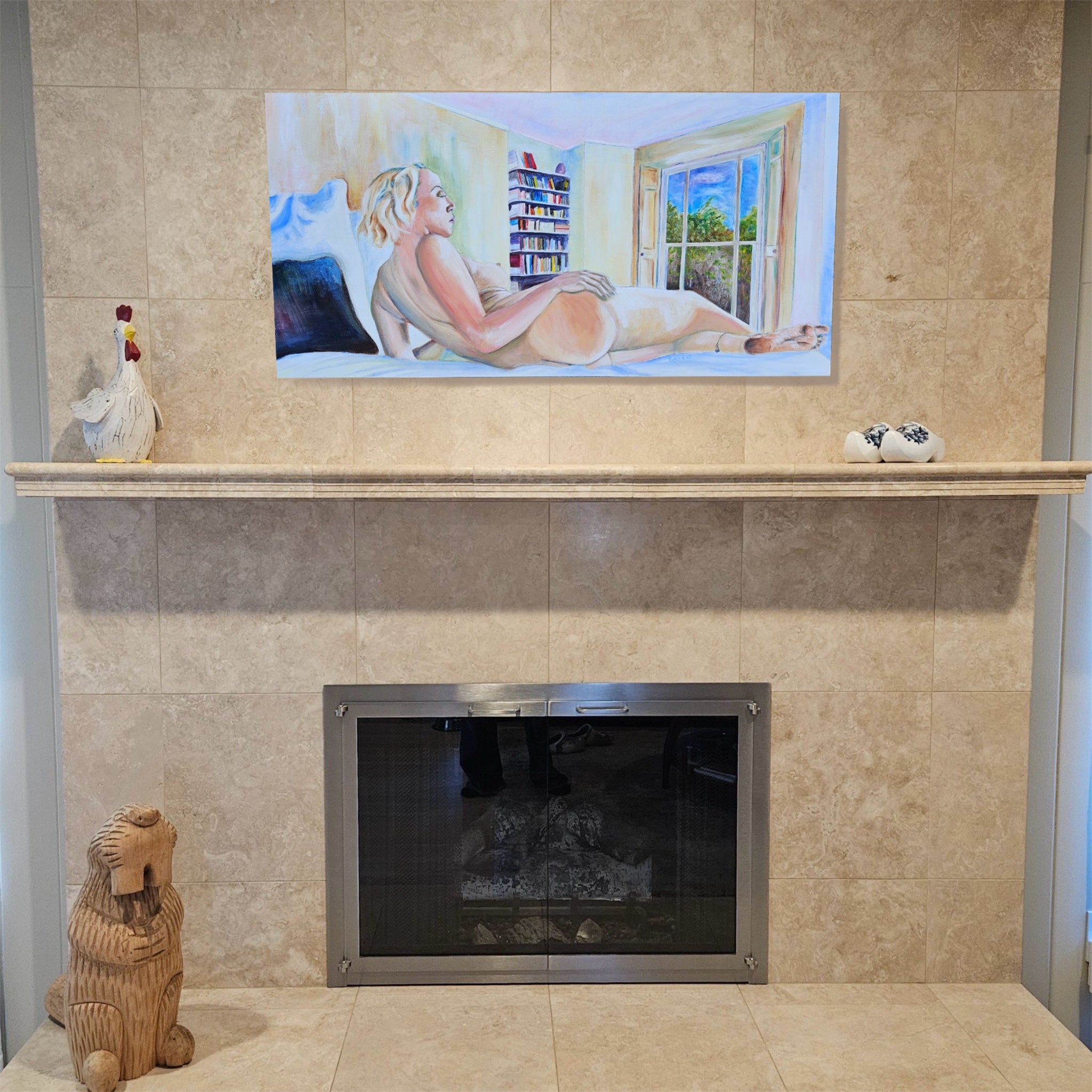 Reclining nude with a book case