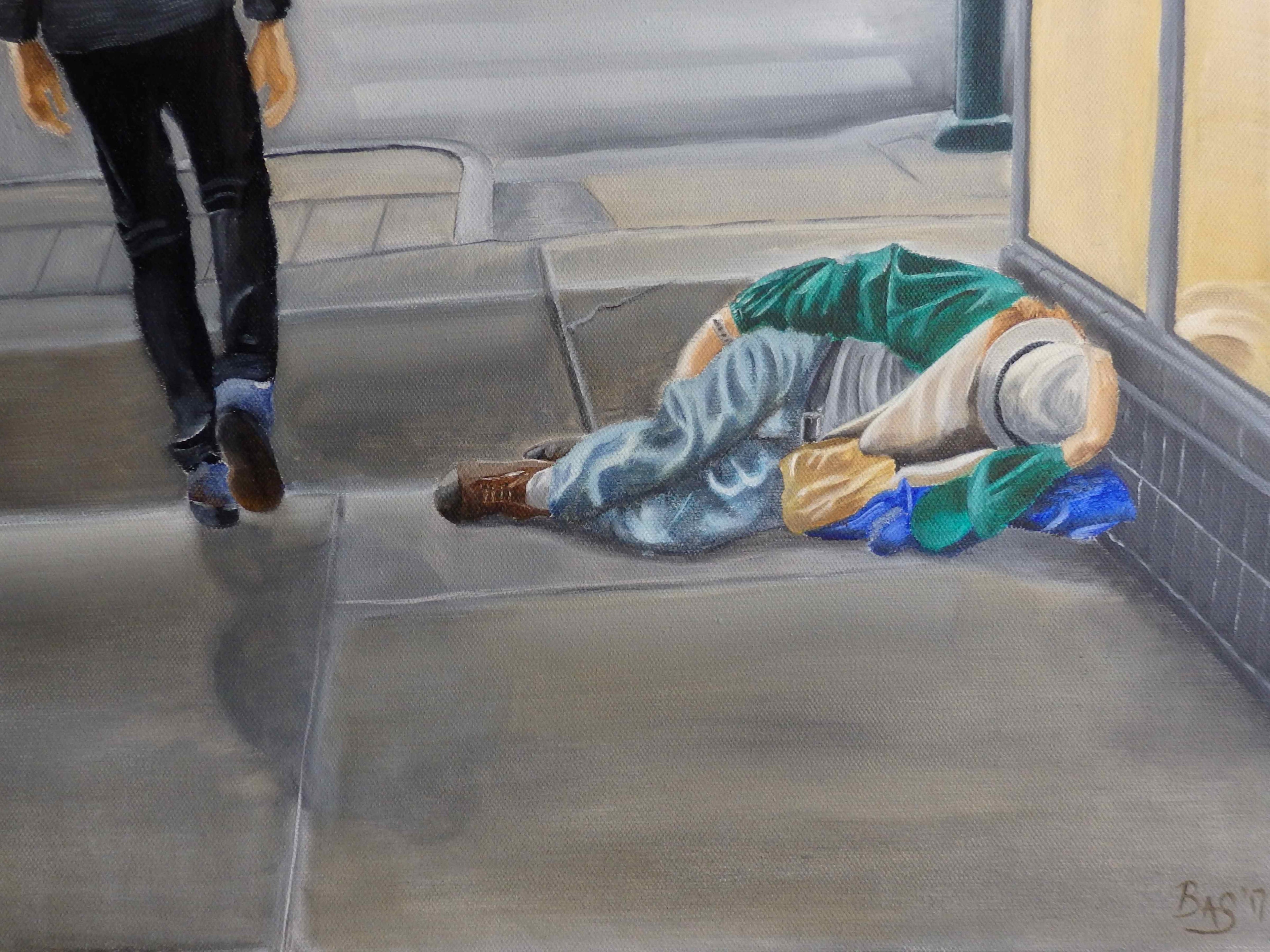 Homeless man asleep on Broadway