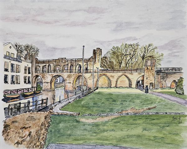 Old city wall in Zutphen, The Netherlands (Giclee print)